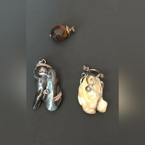 3 Unique Rock Necklace Pendants. Abalone, Ivory, Tiger Eye